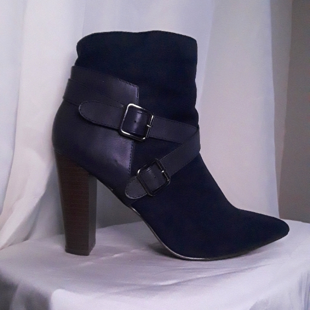 Navy Blue Heeled Boots vegan suede Booties 9